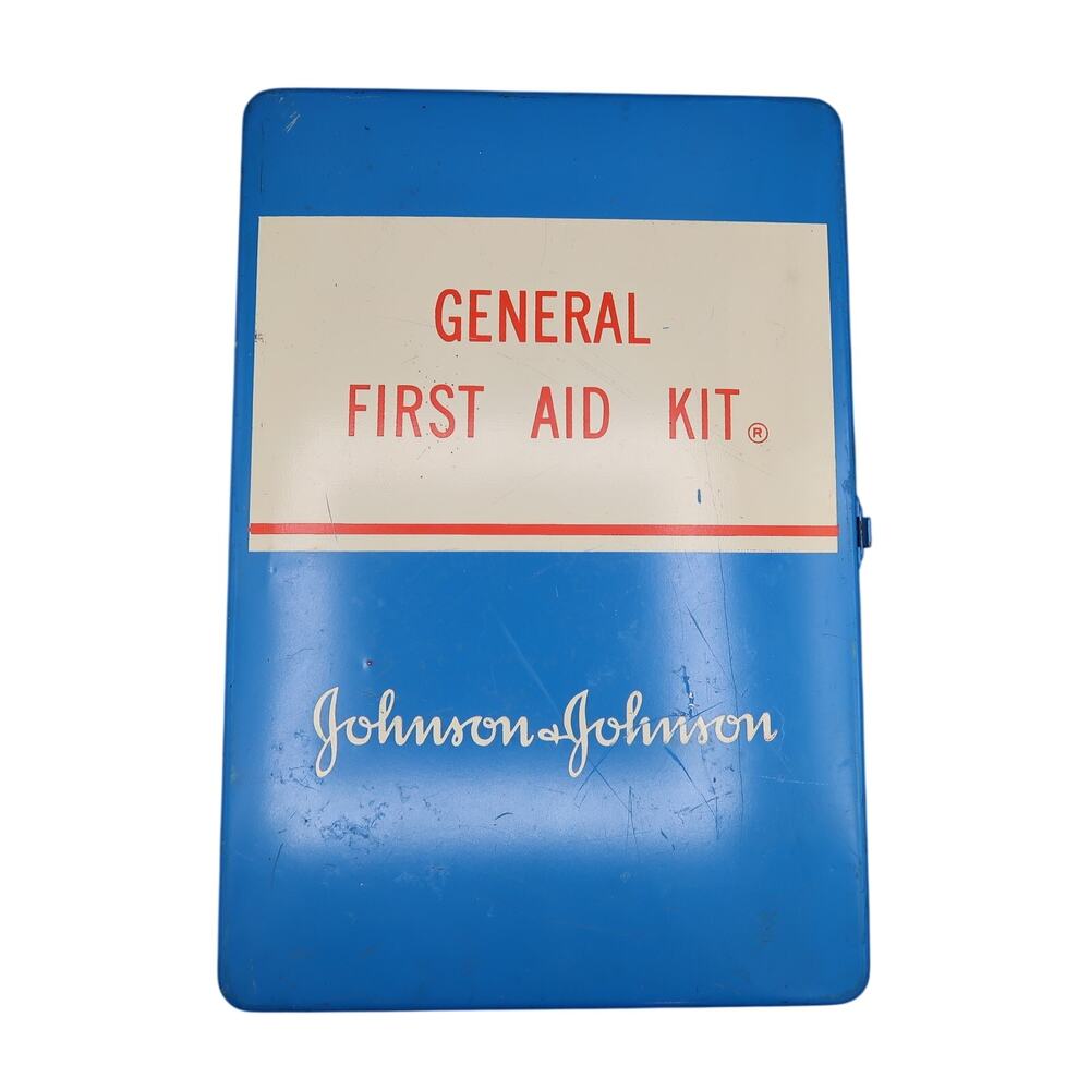 Johnson & Johnson First Aid Kit Wall Mount Box Vintage Metal 8114 Incomplete
